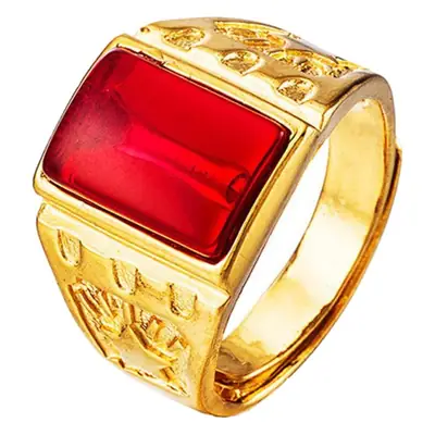 Vietnam Sand Gold Men's Ring with Red Stone