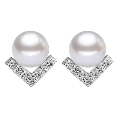 Korean Style Pearl V-Shaped Silver Earrings for Women