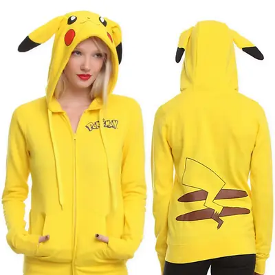 Women Yellow Pikachu Full Zip Hoodie Sweatshirt