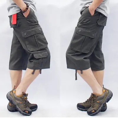 Men's Brown Multi-Pocket Cargo Shorts with Drawstring