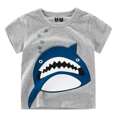 Kids Shark Graphic T-Shirt Grey Short Sleeve Round Neck