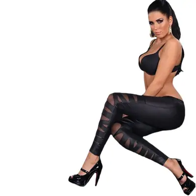 Imitation Leather Mesh Leggings Women Cross Bundle