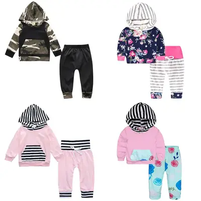 2025 New Ins Infant Hooded Camo Suit Cotton Top + Pants Two-Piece Set