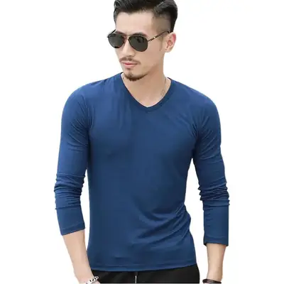 Men's Red Long Sleeve V-Neck T-Shirt