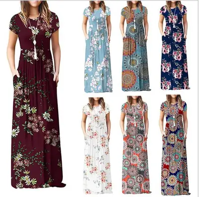 Maroon Floral Print Long Sleeve Casual Dress for Women