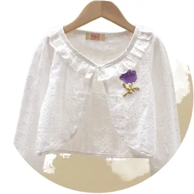White Embroidered Girl's Cotton Shawl Coat