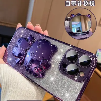 Gradient Glitter iPhone Case with Makeup Mirror Design