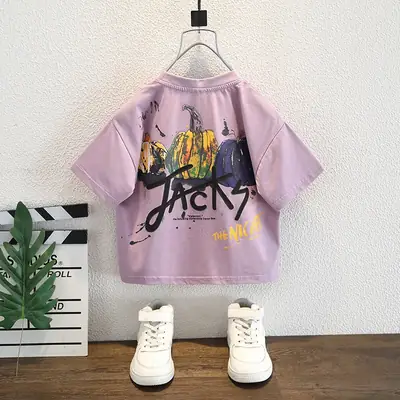 Boys Purple Short Sleeve T-Shirt Round Neck Kids 2025 Medium Large