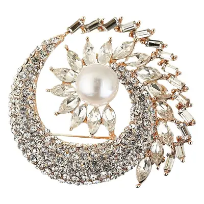 Elegant Crystal Rotating Brooch with Pearl & Blue Accents