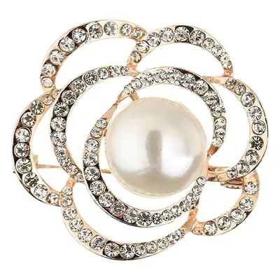 Pearl Flower Brooch with Crystal Accents