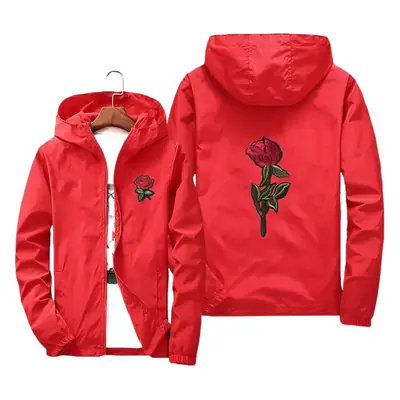 Men's Pink Embroidered Hoodie Jacket Large Spring Autumn