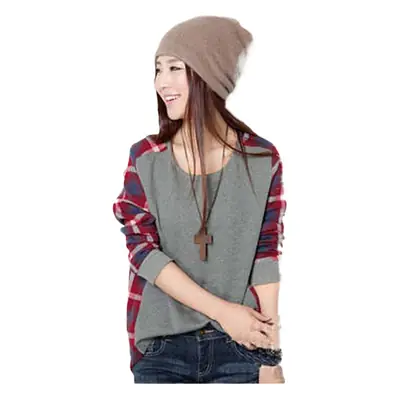 2020 Plaid Sweater Women Loose Round Neck Large