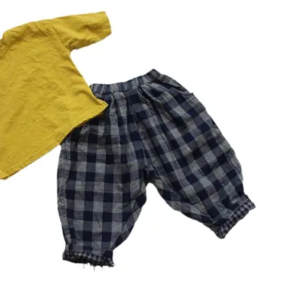 Autumn Boys Plaid Pants Orange Top Set