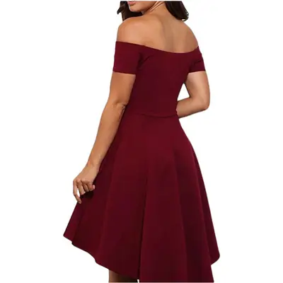 Off-Shoulder Large Swing Dress Maroon