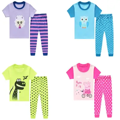 Baby Cotton Pajamas Set Purple Striped & Cute Print