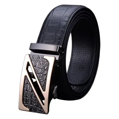 Men's Black Genuine Leather Automatic Buckle Belt