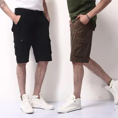 Men's Tan Five-Point Cargo Shorts Summer Casual Pants