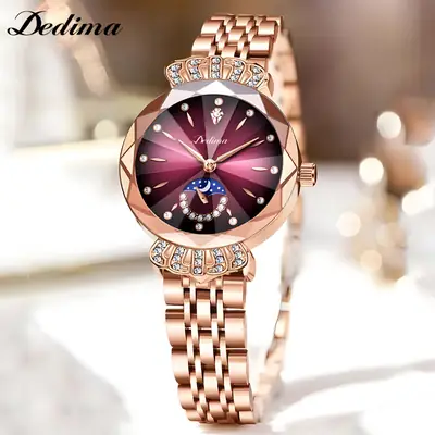 Official Authentic Fashion Rose Gold Women's Solid Steel Band Waterproof Watch Diamond Butterfly Buckle Watch Live Broadcast Hot Sale