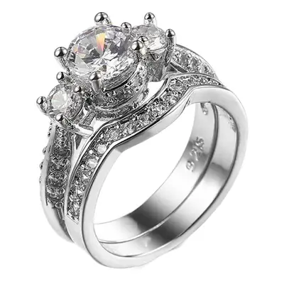 White Zircon Engagement Crown Bracelet Set