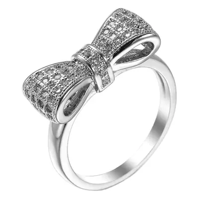 Zircon Bow Ring for Women Silver Plated