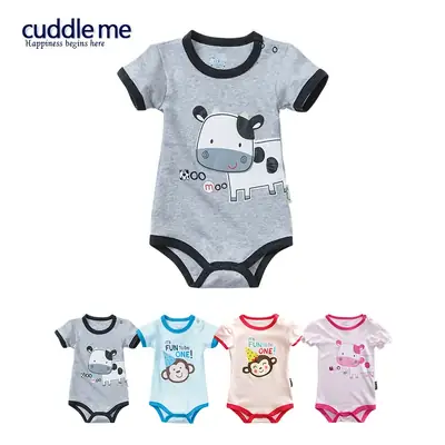Newborn Cotton Short Sleeve Bag Fart Coat with Cow Print Light Blue