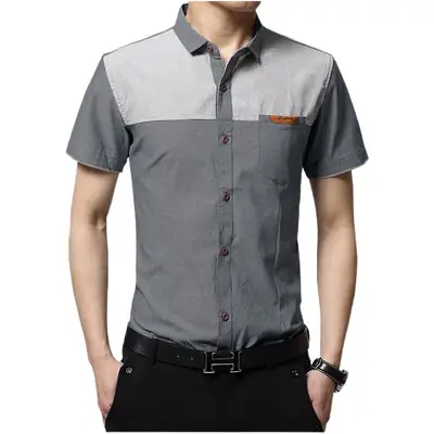 Men 2025 Summer Slim Fit Half Sleeve Shirt Blue Gray