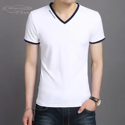 Men's V-Neck T-Shirt Maroon 2020 Summer
