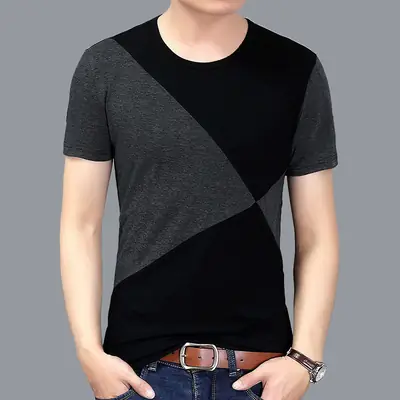Men Cotton Contrast T-Shirt Round Neck Plus Size