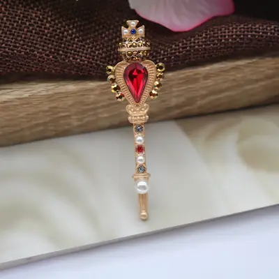 Retro Baroque Diamond Pearl Corsage Crown Cross Magic Wand Brooch