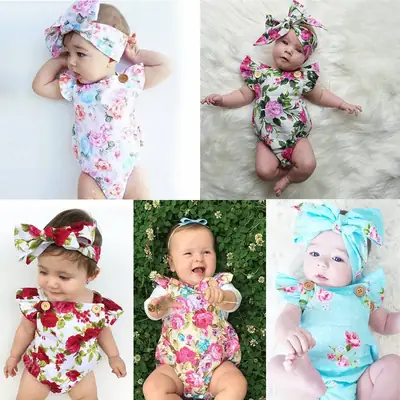 Baby Printed Jumpsuit Blue Floral Summer Set