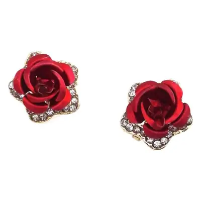 Korean Fashion Rose Earrings with Rhinestones