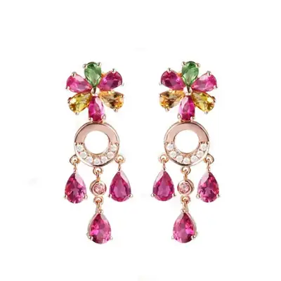Korean Red Tourmaline Earrings 18K Gold Set
