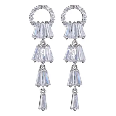925 Sterling Silver AAA Zircon Tassel Earrings
