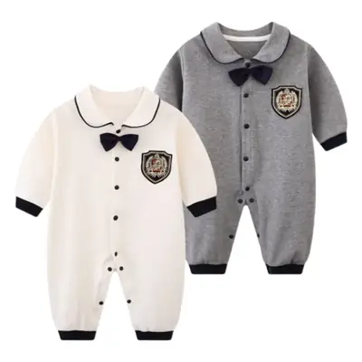 Baby Grey Cotton Jumpsuit with Bow & Patch