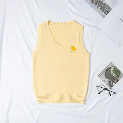 Yellow V-Neck Cotton Knitted Vest for Boys
