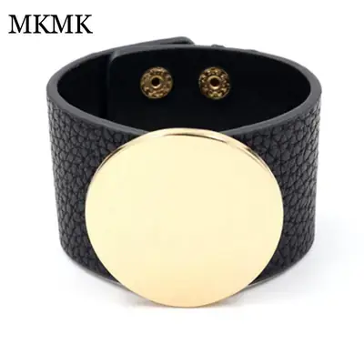 Korean Style Women's Pu Leather Bracelet Multi Color Round K Gold