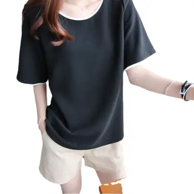 Women's White T-Shirt with Black Trim Plus Size