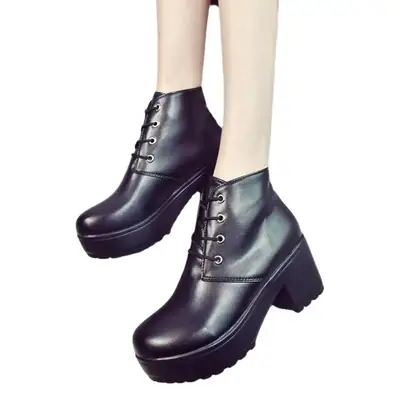 Women White Thick Heel Boots Spring Autumn