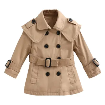 Girls Floral Windbreaker Coat Long Sleeve Beige