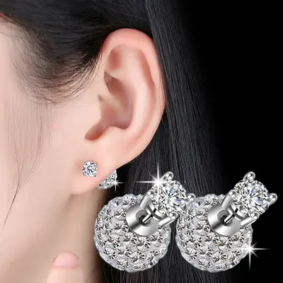 Silver Plated Zircon Four Claw Earrings for Women