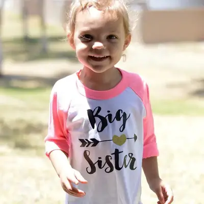 Girls Big Sister Floral Long Sleeve T-Shirt Pink White