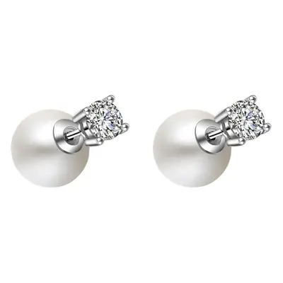 Women's Four Claw Zircon Earrings Pearl Silver Plated