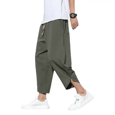 Men's 2021 Ice Silk Cropped Pants Grey Large
