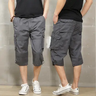 Men Camo Capri Shorts with Multi-Pocket Design