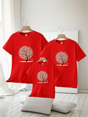 Family 3-Piece Blue Tree Print T-Shirt Set for Boys Girls