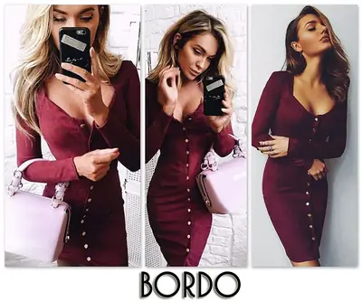 Maroon Hip Dress with Heart Bag & Long Sleeve Button Front