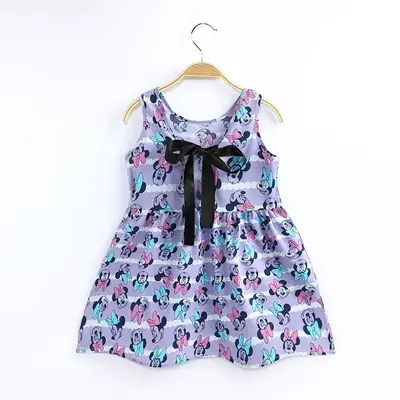 Girls Sleeveless Cartoon Princess Dress Lavender Capri Pants