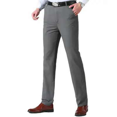 Men's Grey Cotton Business Pants Large Waist Straight Fit