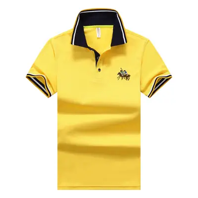 Men's White Slim Fit Polo T-Shirt with Yellow Trim