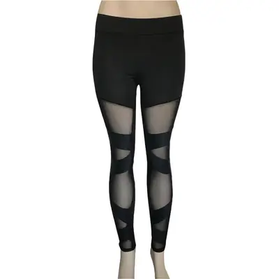Black Stretch Mesh Cross Leggings for Fitness